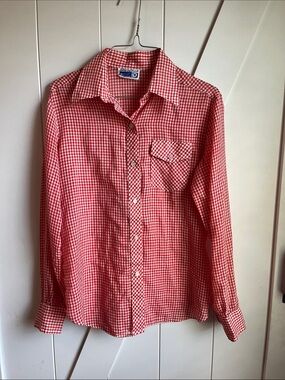Red Gingham Button-Down Shirt with Chest Pocket